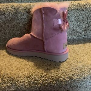 UGG Pink Suede Short Boot with Back Bow
